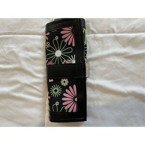 Black and bright floral print jewelry roll